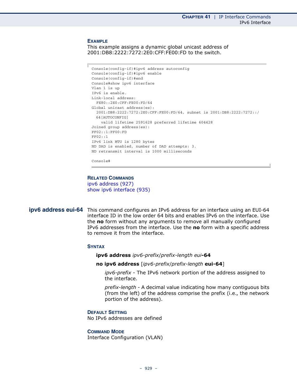 Ipv6 address eui-64, Ipv6 address eui-64 (929) | Microsens MS453490M Management Guide User Manual | Page 929 / 984