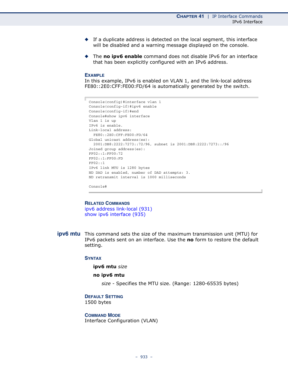 Ipv6 mtu | Microsens MS453490M Management Guide User Manual | Page 933 / 984