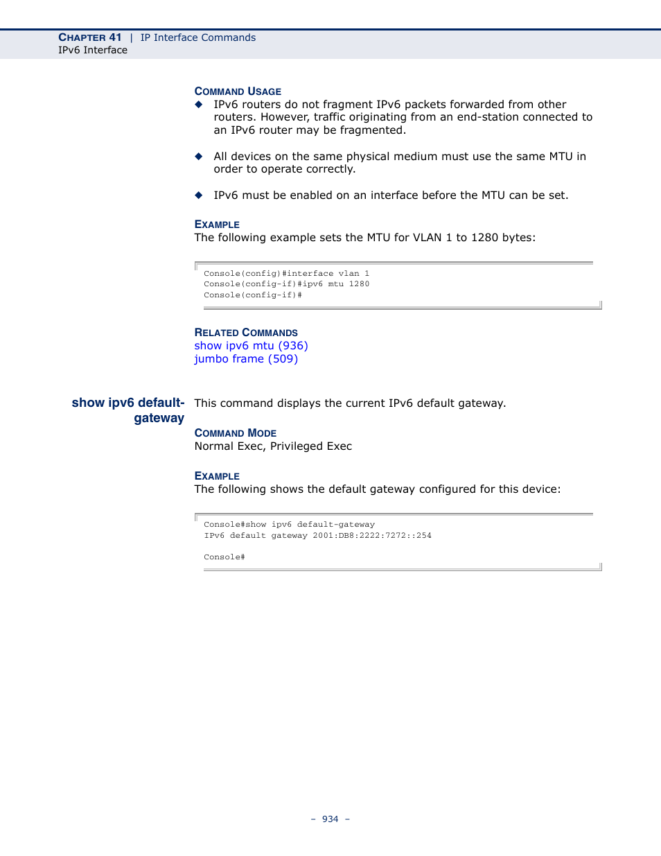 Show ipv6 default-gateway, Show ipv6 default-gateway (934), Show ipv6 default | Gateway, Show ipv6 default- gateway | Microsens MS453490M Management Guide User Manual | Page 934 / 984