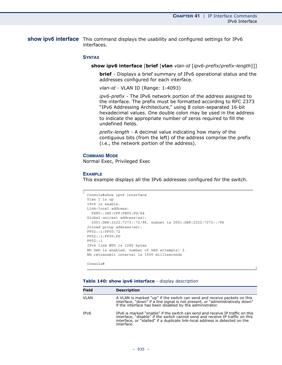 Show ipv6 interface, Show ipv6 interface (935) | Microsens MS453490M Management Guide User Manual | Page 935 / 984