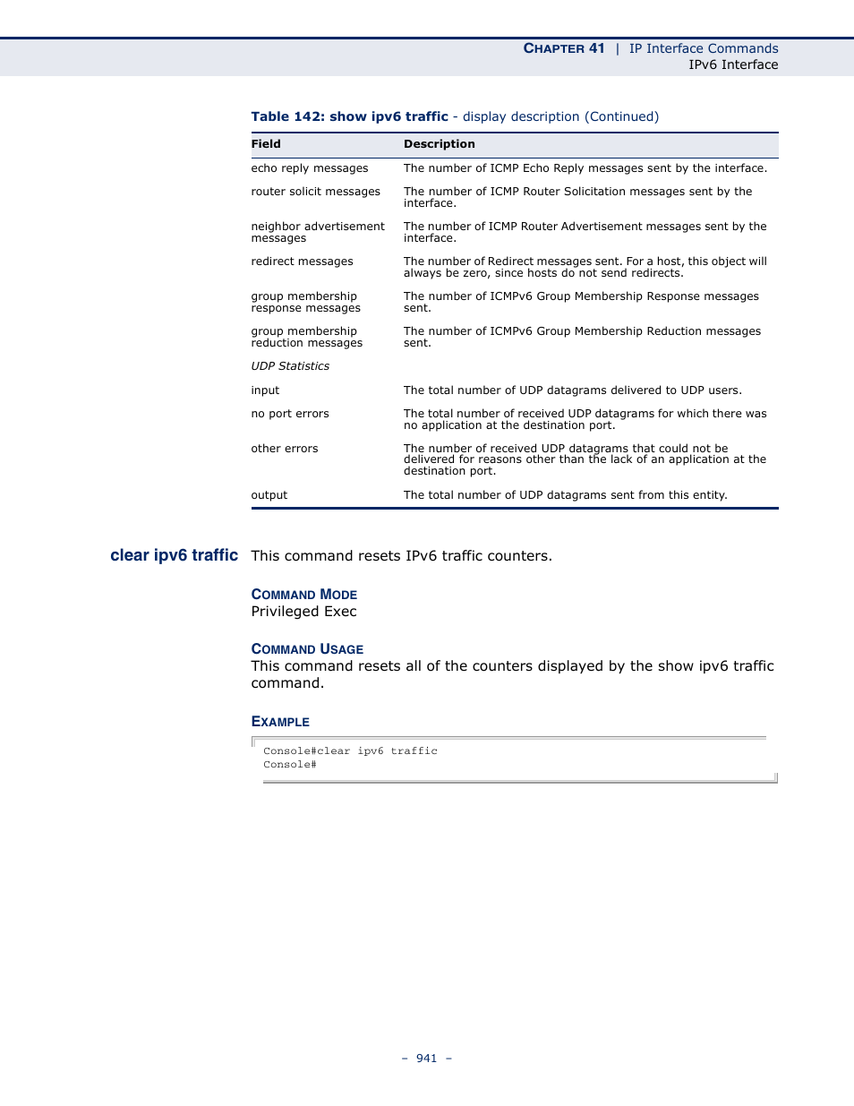 Clear ipv6 traffic | Microsens MS453490M Management Guide User Manual | Page 941 / 984