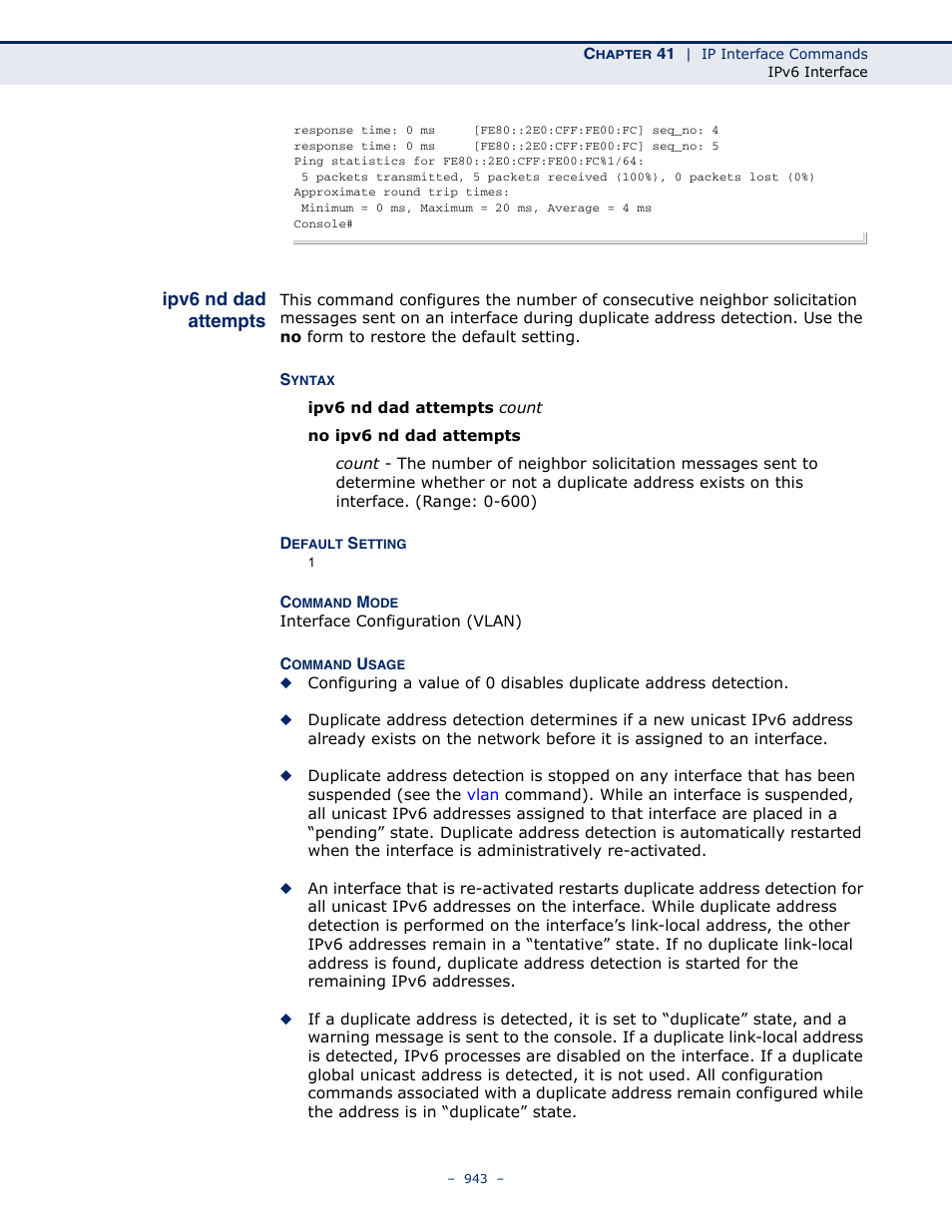 Ipv6 nd dad attempts | Microsens MS453490M Management Guide User Manual | Page 943 / 984