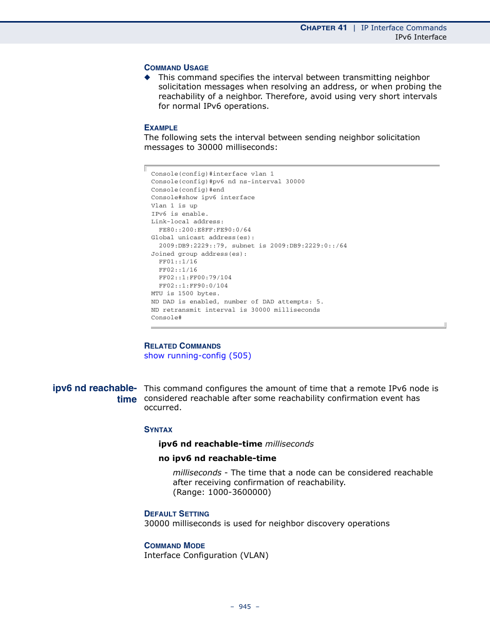 Ipv6 nd reachable-time, Ipv6 nd reachable- time | Microsens MS453490M Management Guide User Manual | Page 945 / 984