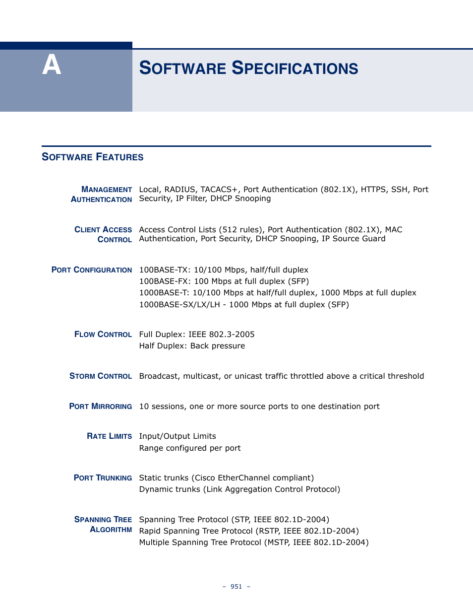 Software specifications, Software features, Oftware | Pecifications | Microsens MS453490M Management Guide User Manual | Page 951 / 984