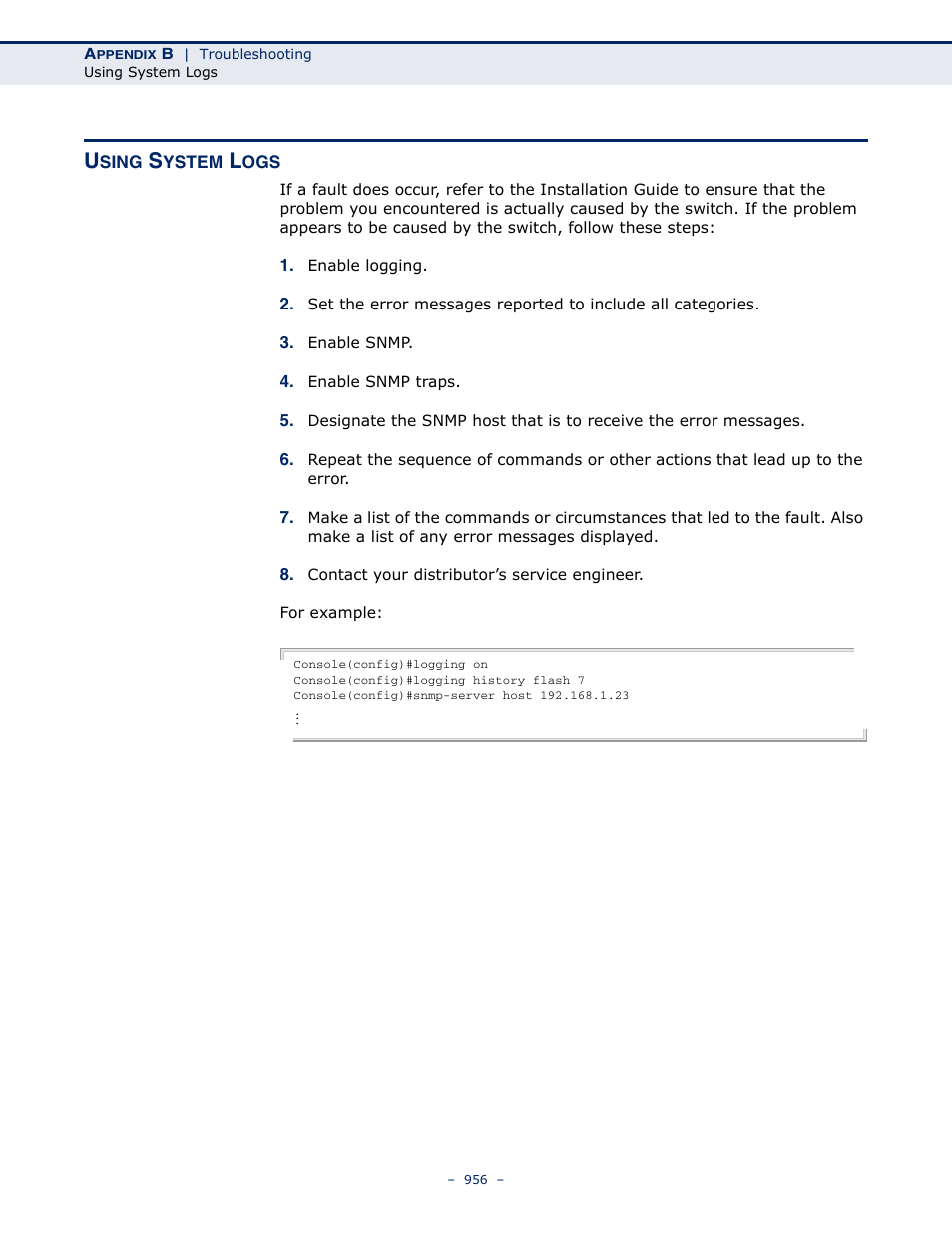 Using system logs | Microsens MS453490M Management Guide User Manual | Page 956 / 984