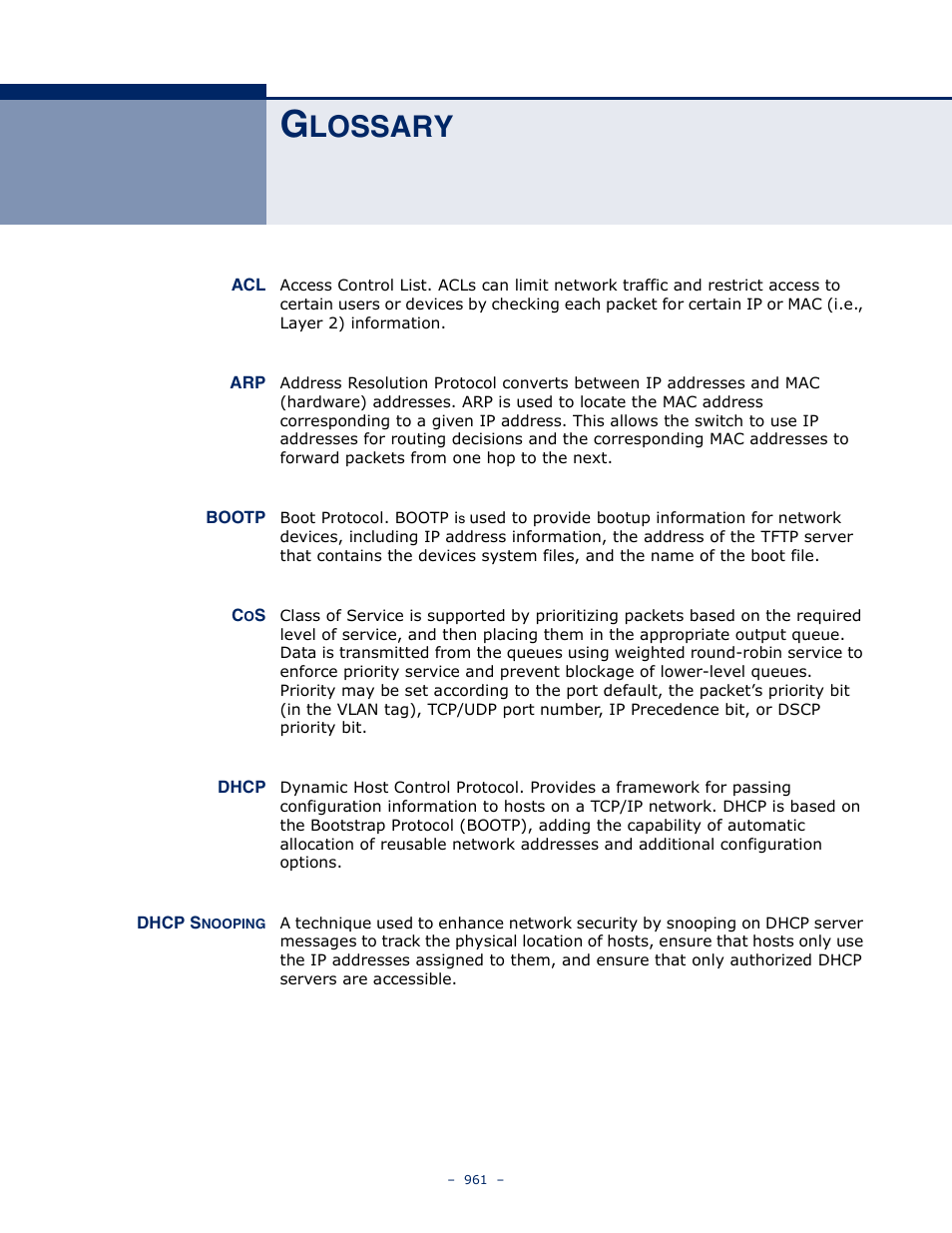 Glossary, Lossary | Microsens MS453490M Management Guide User Manual | Page 961 / 984