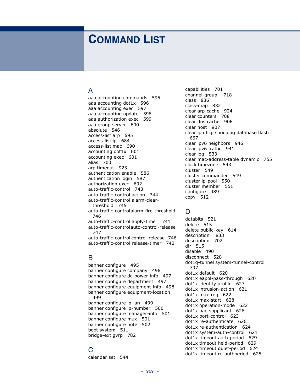 Command list, Ommand | Microsens MS453490M Management Guide User Manual | Page 969 / 984