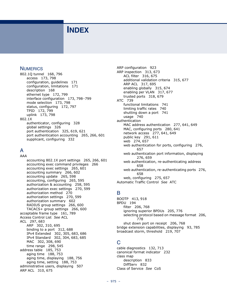 Index, Ndex | Microsens MS453490M Management Guide User Manual | Page 975 / 984