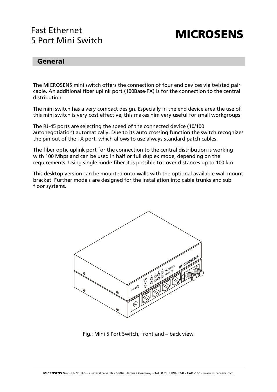 Microsens Fast Ethernet Desktop Switches User Manual | 4 pages