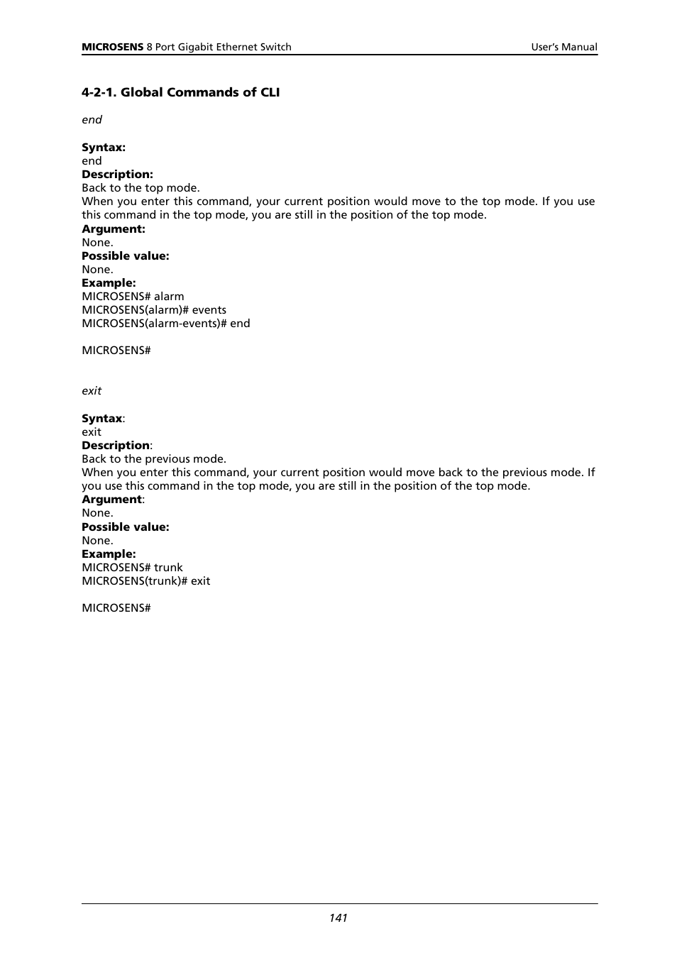 2-1. global commands of cli | Microsens MS453522M User Manual | Page 146 / 237