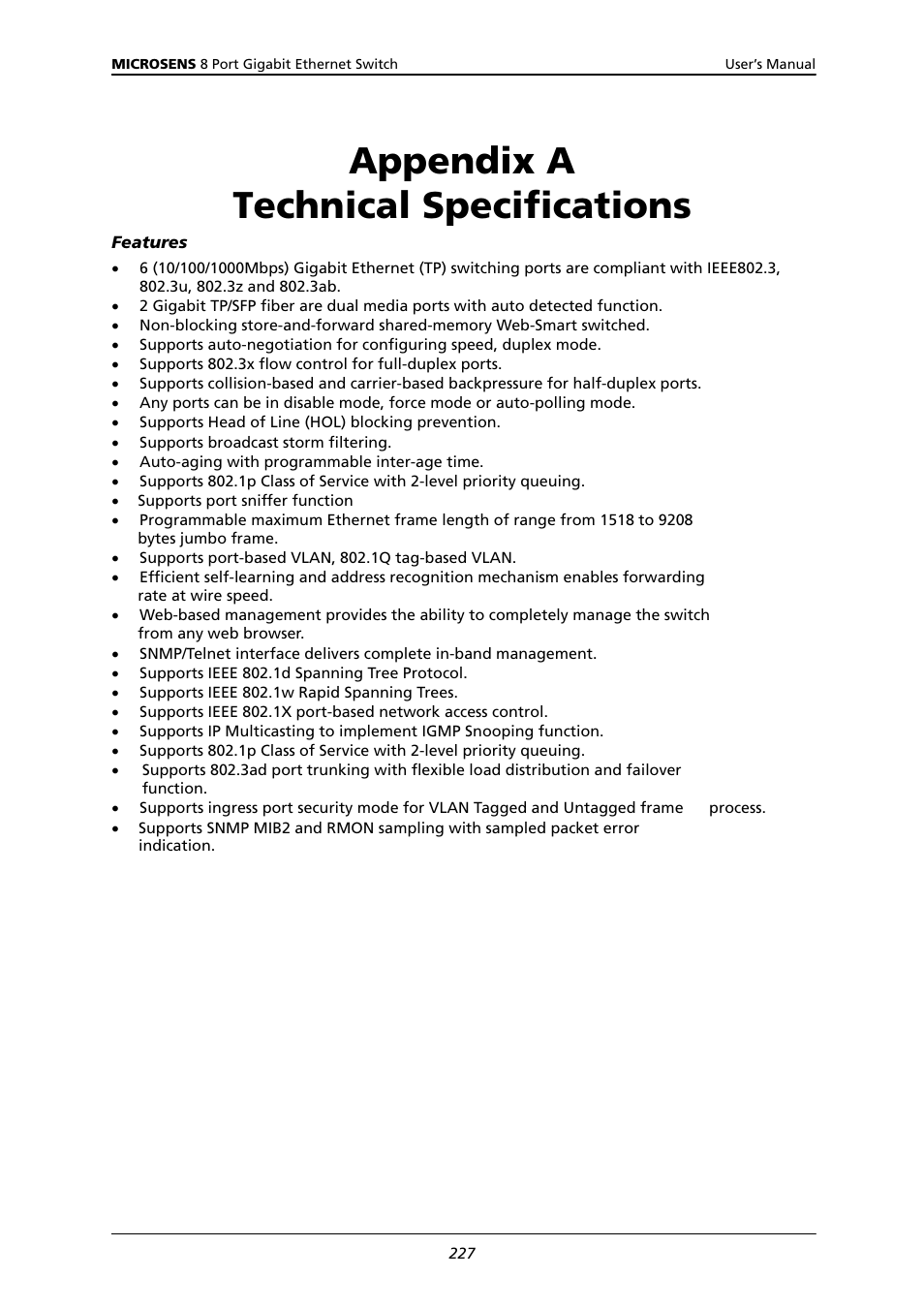 Appendix a technical specifications | Microsens MS453522M User Manual | Page 232 / 237