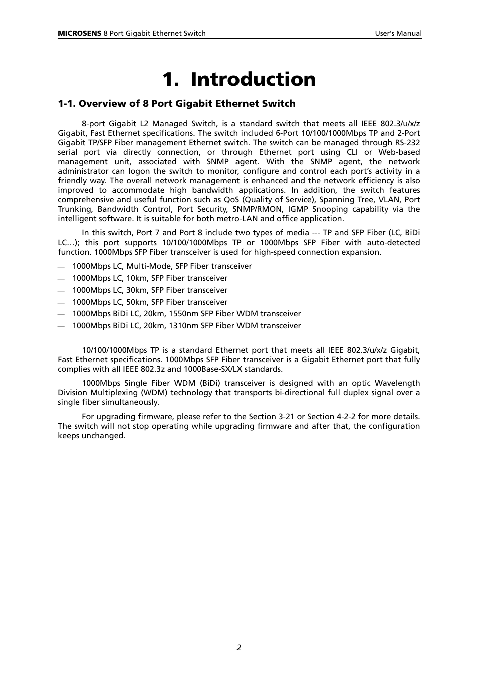 Introduction, 1. o, Verview of | Igabit, Thernet, Witch | Microsens MS453522M User Manual | Page 7 / 237