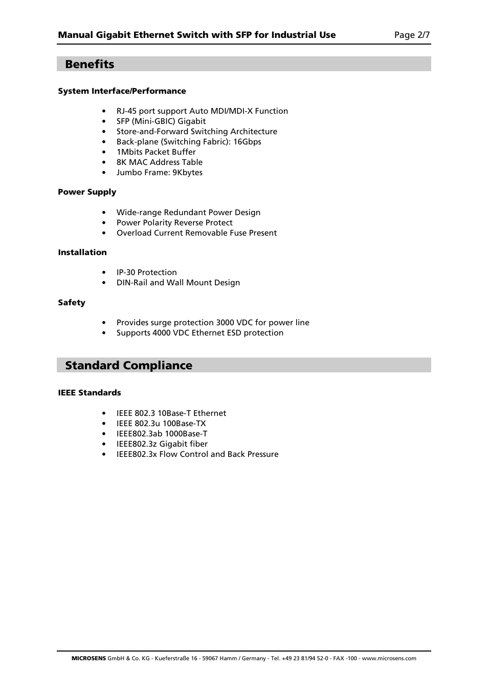 Benefits, Standard compliance | Microsens MS655201 User Manual | Page 2 / 7