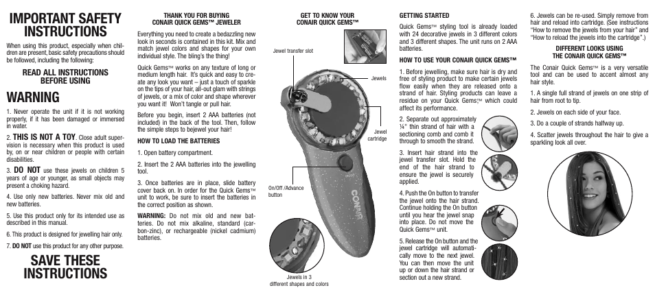 Conair Quick Gems Jeweler HJBC User Manual | 2 pages