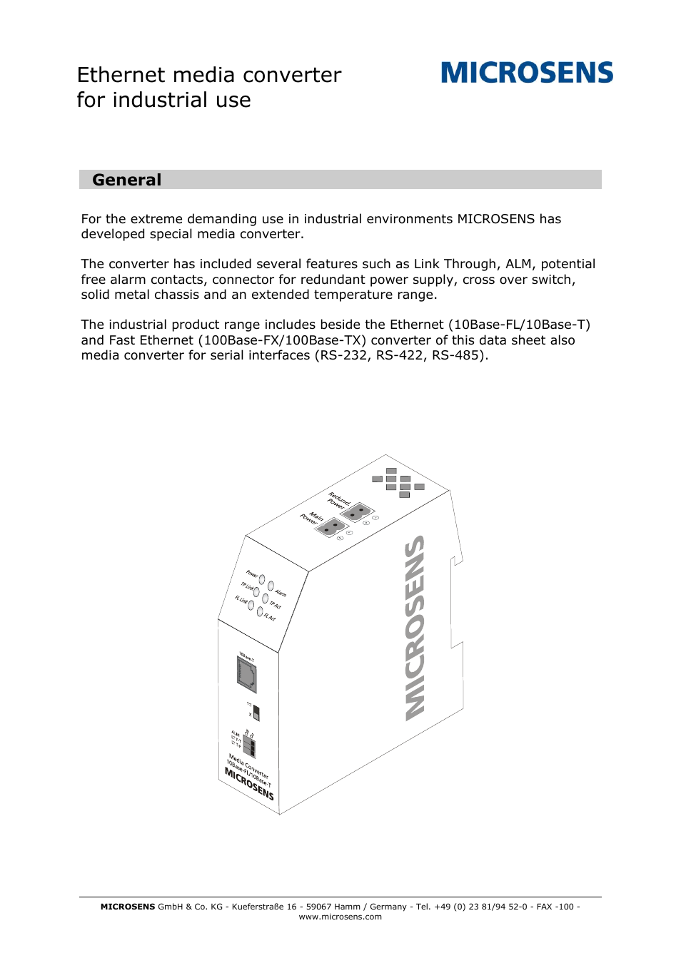 Microsens Ethernet Media Converter in industrial design User Manual | 7 pages