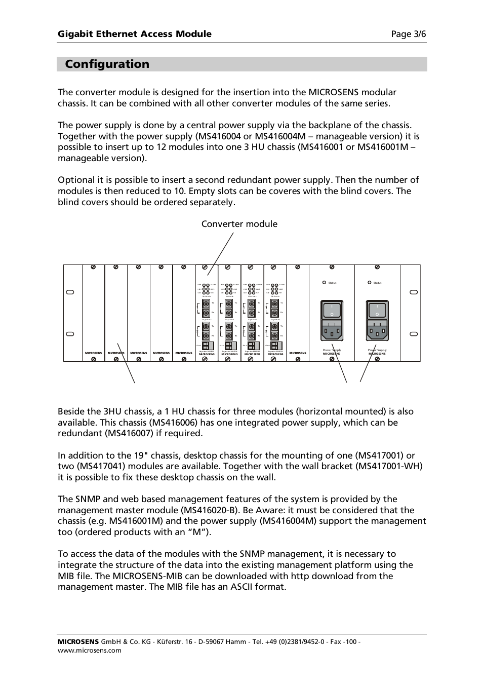 Netzteile konverter modul, Configuration, Gigabit ethernet access module page 3/6 | Microsens Gigabit Ethernet 3-port Converter Module 1000Base-T/X User Manual | Page 3 / 4