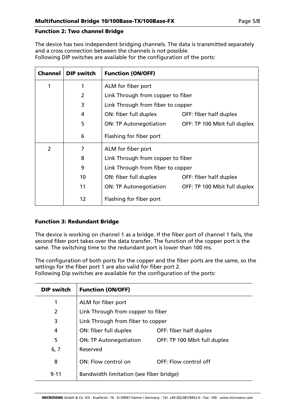Microsens Fast Ethernet 2 Port Multifunction Bridge User Manual | Page 5 / 8