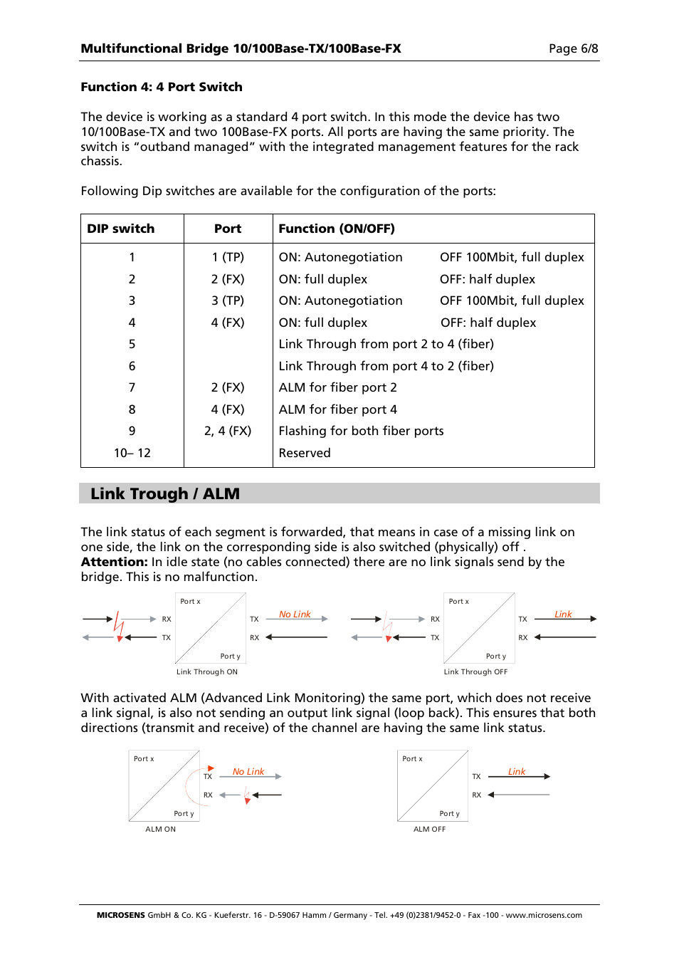 Link trough / alm | Microsens Fast Ethernet 2 Port Multifunction Bridge User Manual | Page 6 / 8