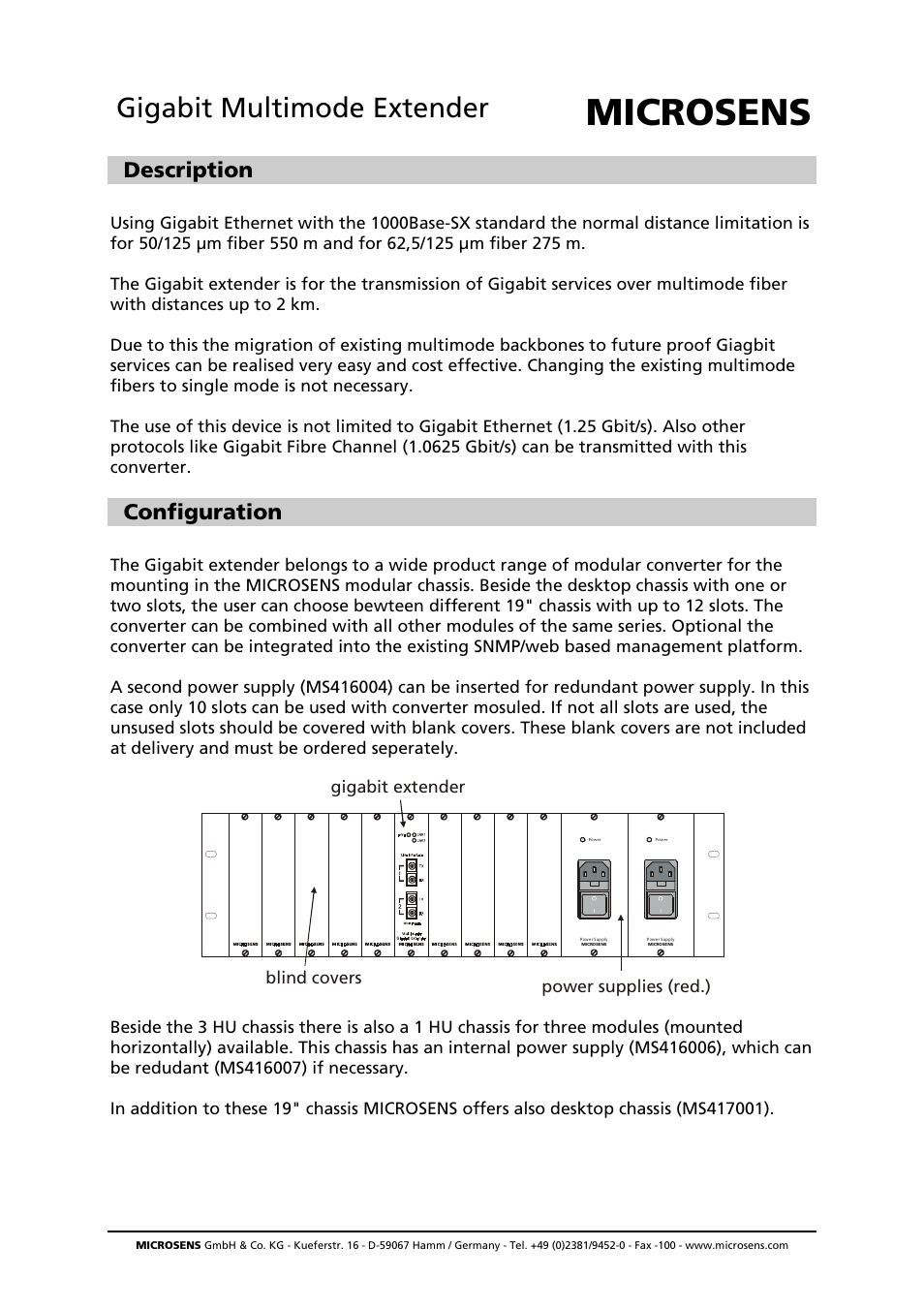 Microsens Gigabit Multimode Extender User Manual | 2 pages