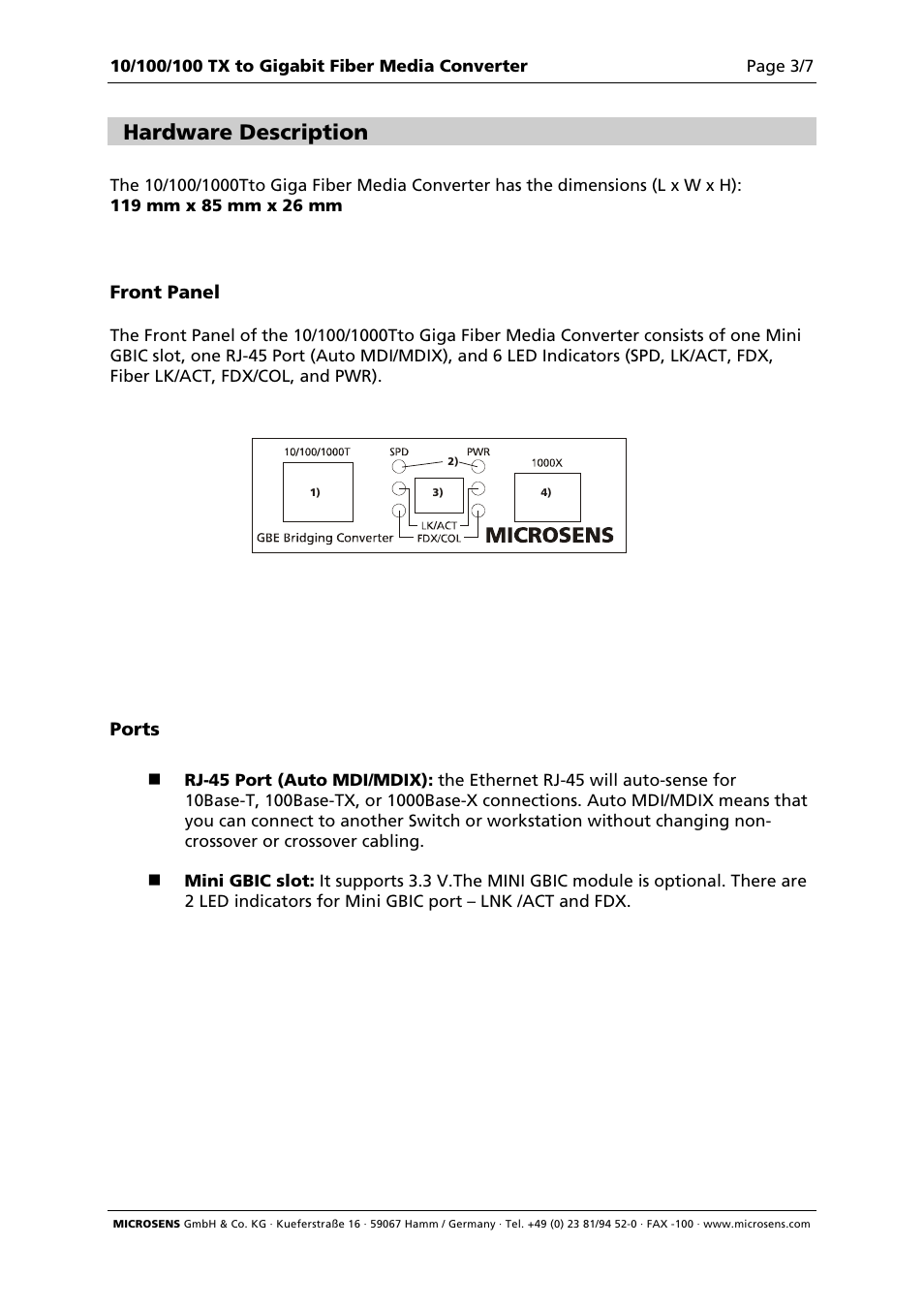 Hardware description | Microsens MS400229 User Manual | Page 3 / 7