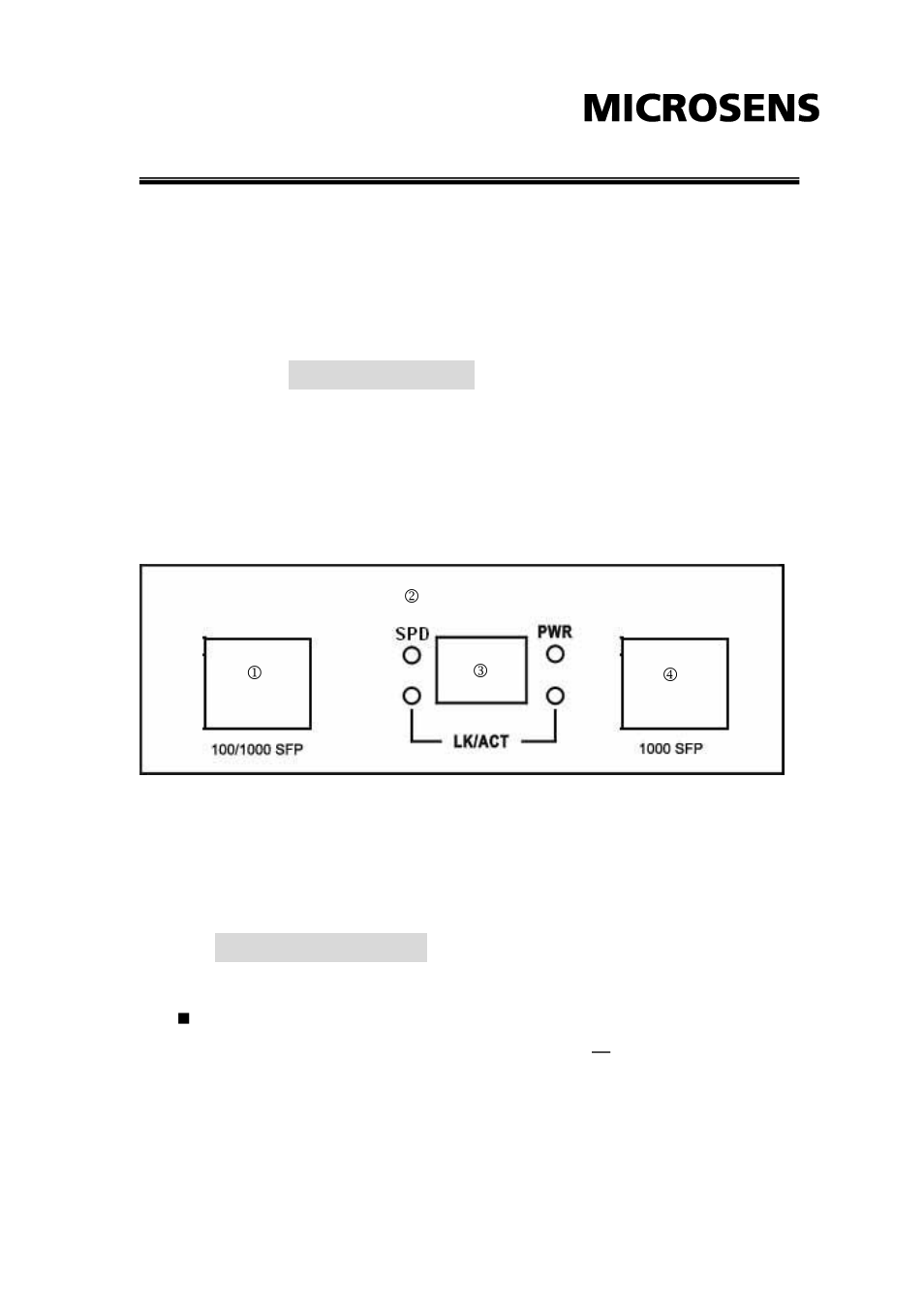 Hardware description, Front panel, Ports | Microsens MS400230 User Manual | Page 4 / 10