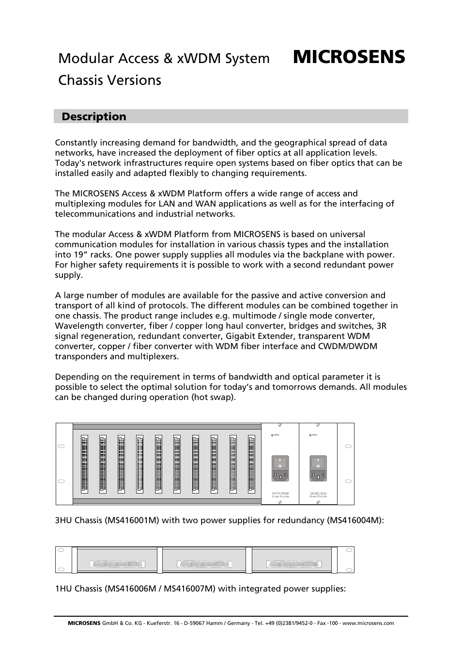 Microsens Modular Enterprise Chassis 4 HU User Manual | 8 pages