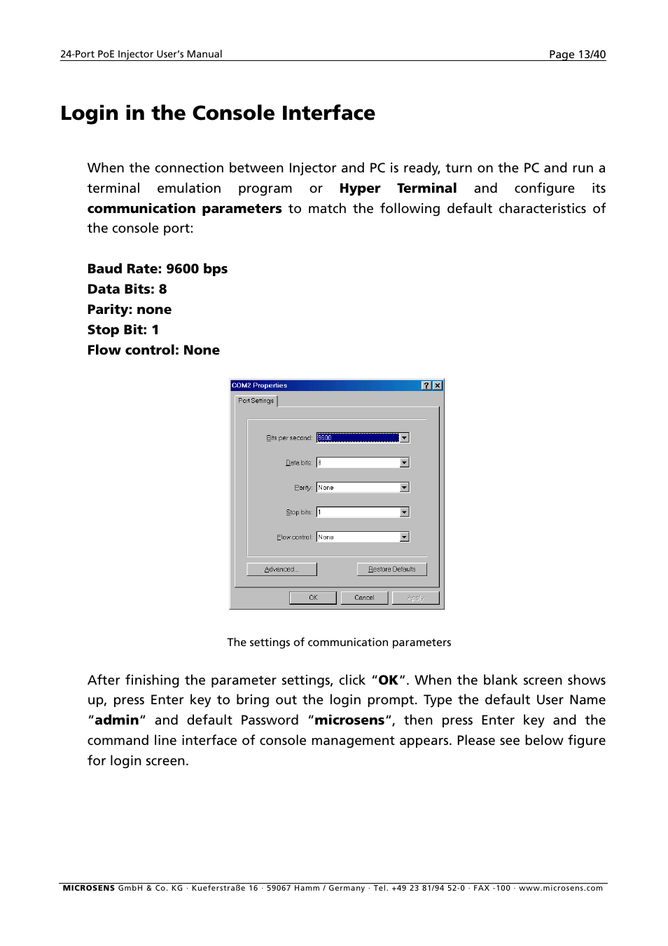 Login in the console interface | Microsens MS400900M User Manual | Page 15 / 42