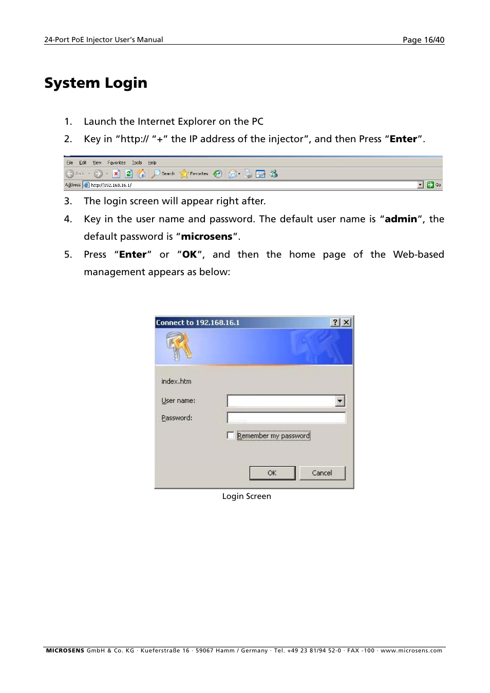System login | Microsens MS400900M User Manual | Page 18 / 42