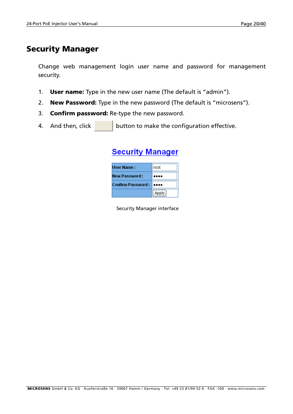 Security manager | Microsens MS400900M User Manual | Page 22 / 42