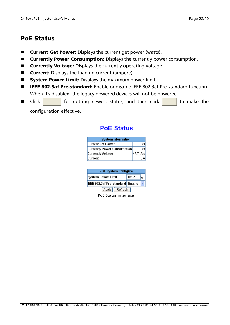 Poe status | Microsens MS400900M User Manual | Page 24 / 42