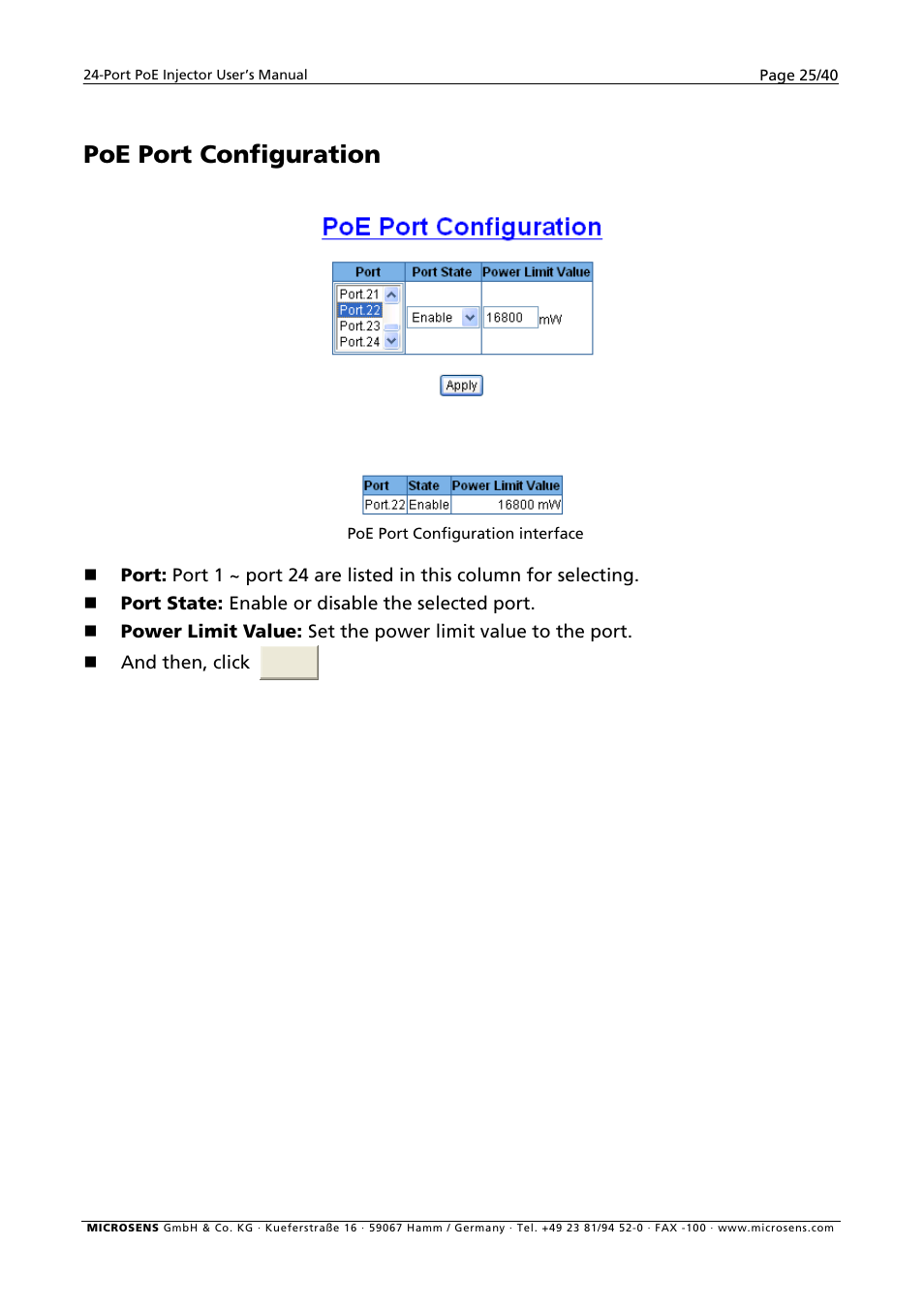 Poe port configuration | Microsens MS400900M User Manual | Page 27 / 42