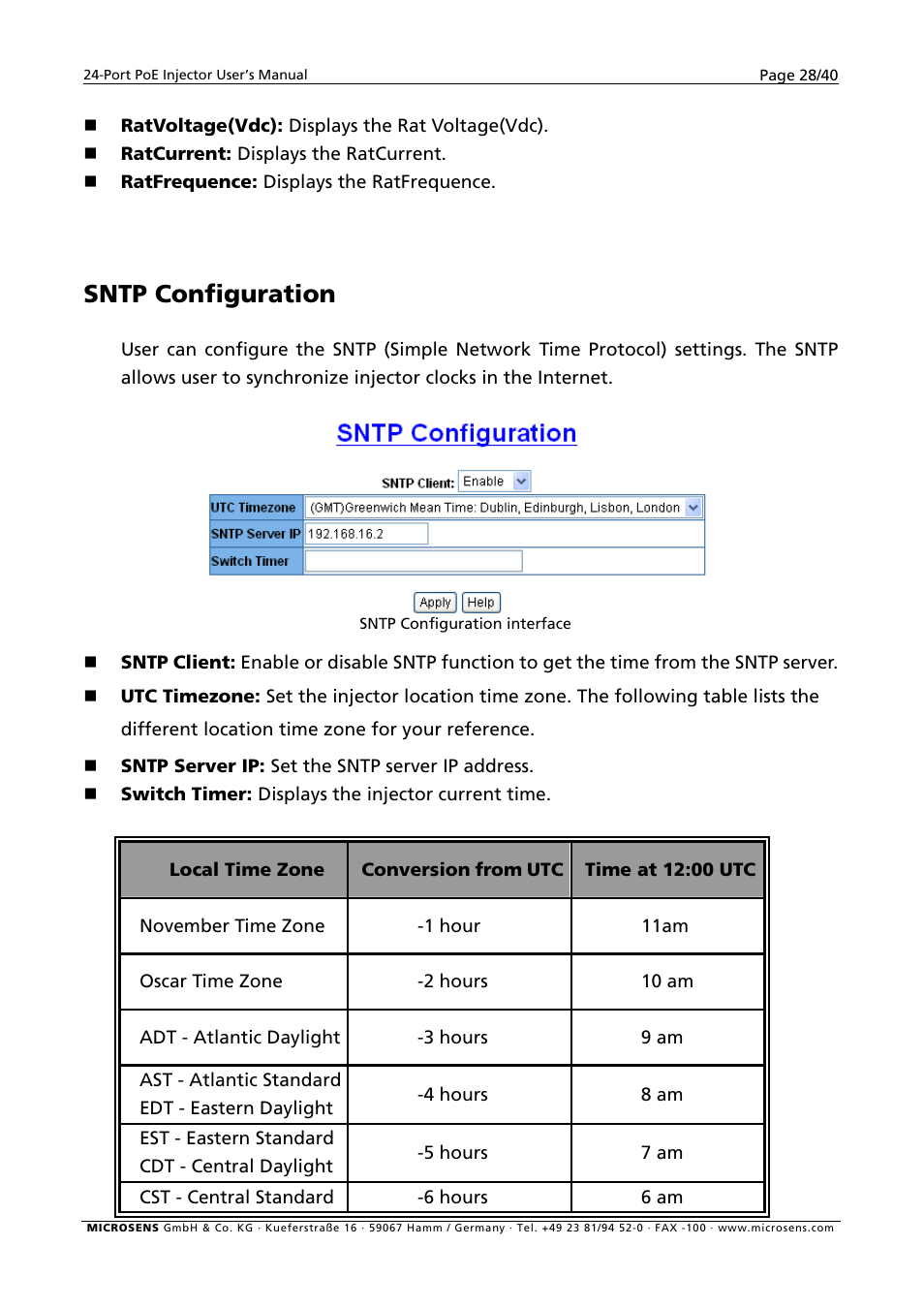 Sntp configuration | Microsens MS400900M User Manual | Page 30 / 42