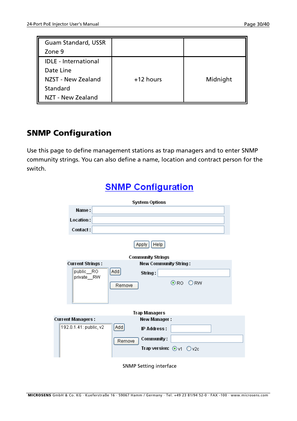 Snmp configuration | Microsens MS400900M User Manual | Page 32 / 42