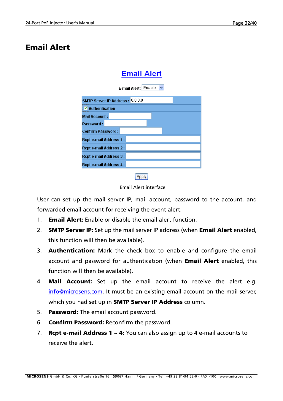 Email alert | Microsens MS400900M User Manual | Page 34 / 42