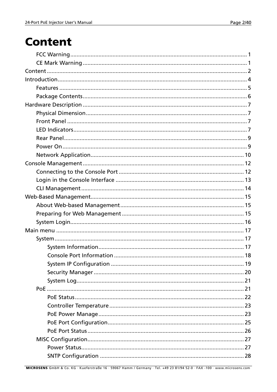 Content | Microsens MS400900M User Manual | Page 4 / 42