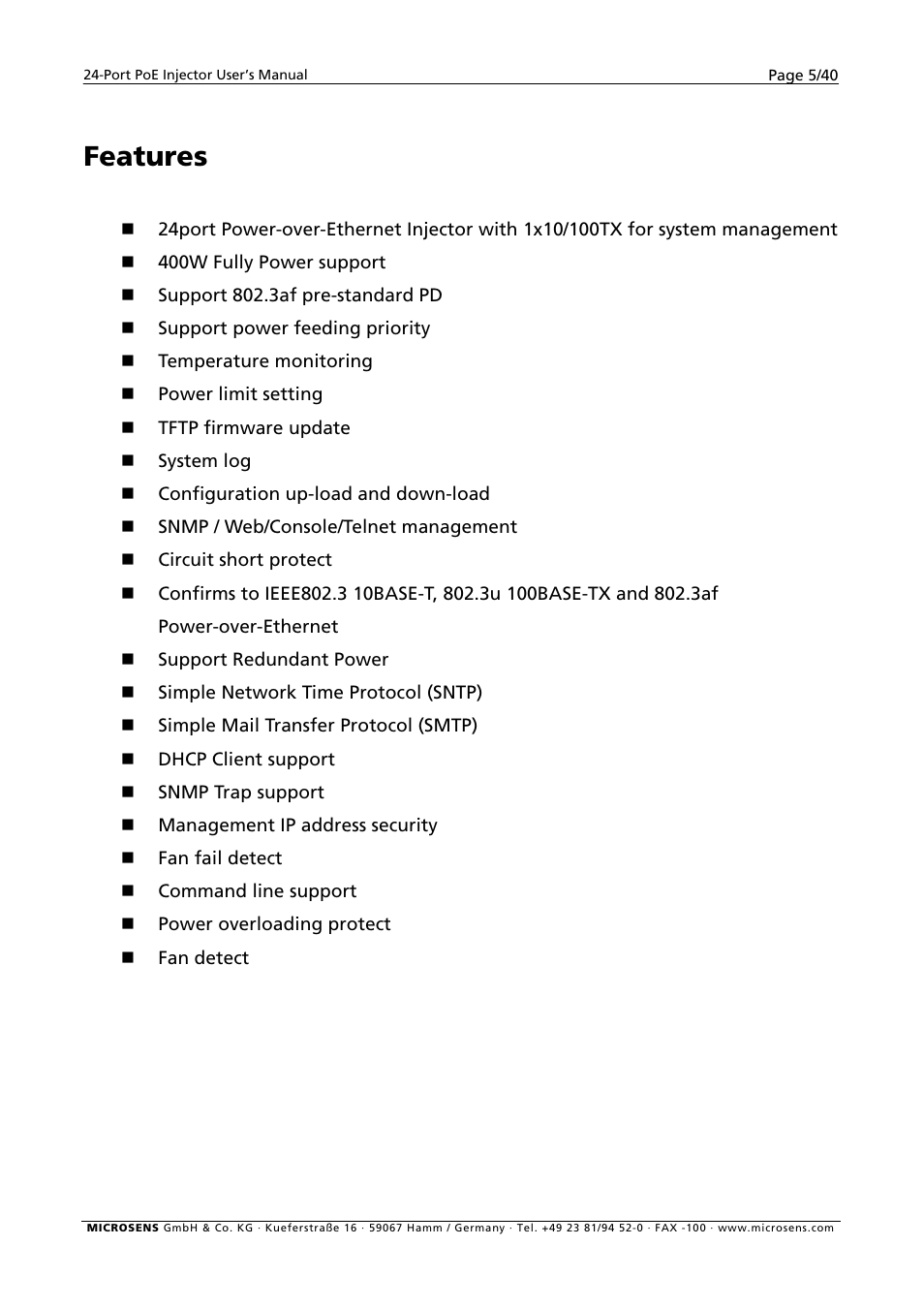 Features | Microsens MS400900M User Manual | Page 7 / 42