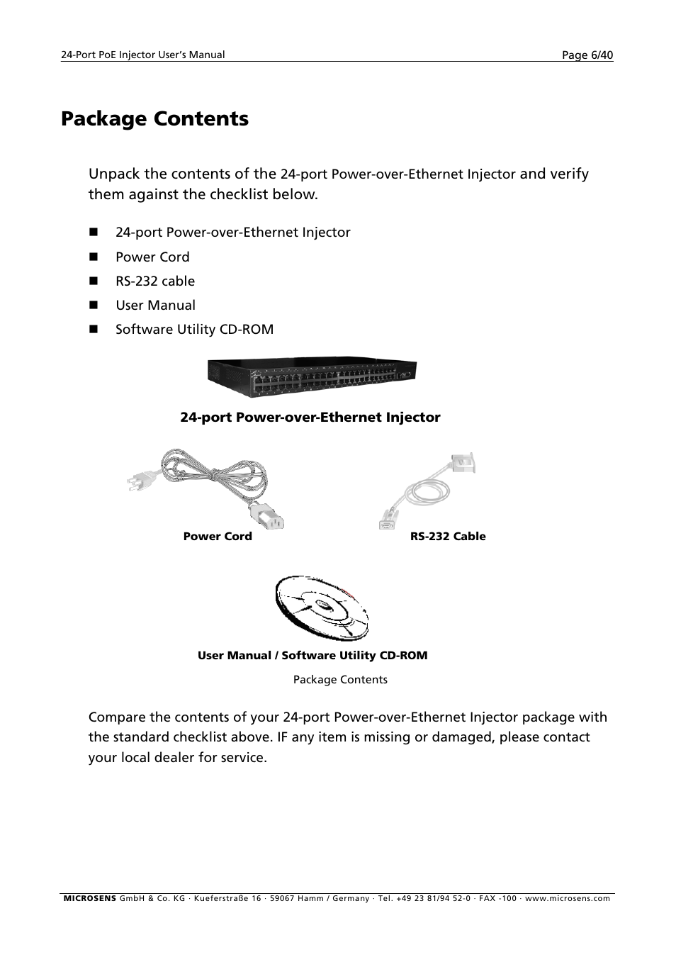Package contents | Microsens MS400900M User Manual | Page 8 / 42
