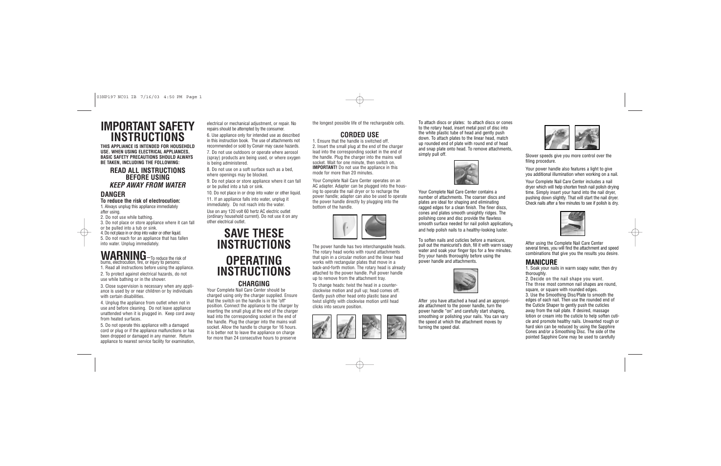 Conair 03NP197 User Manual | 2 pages