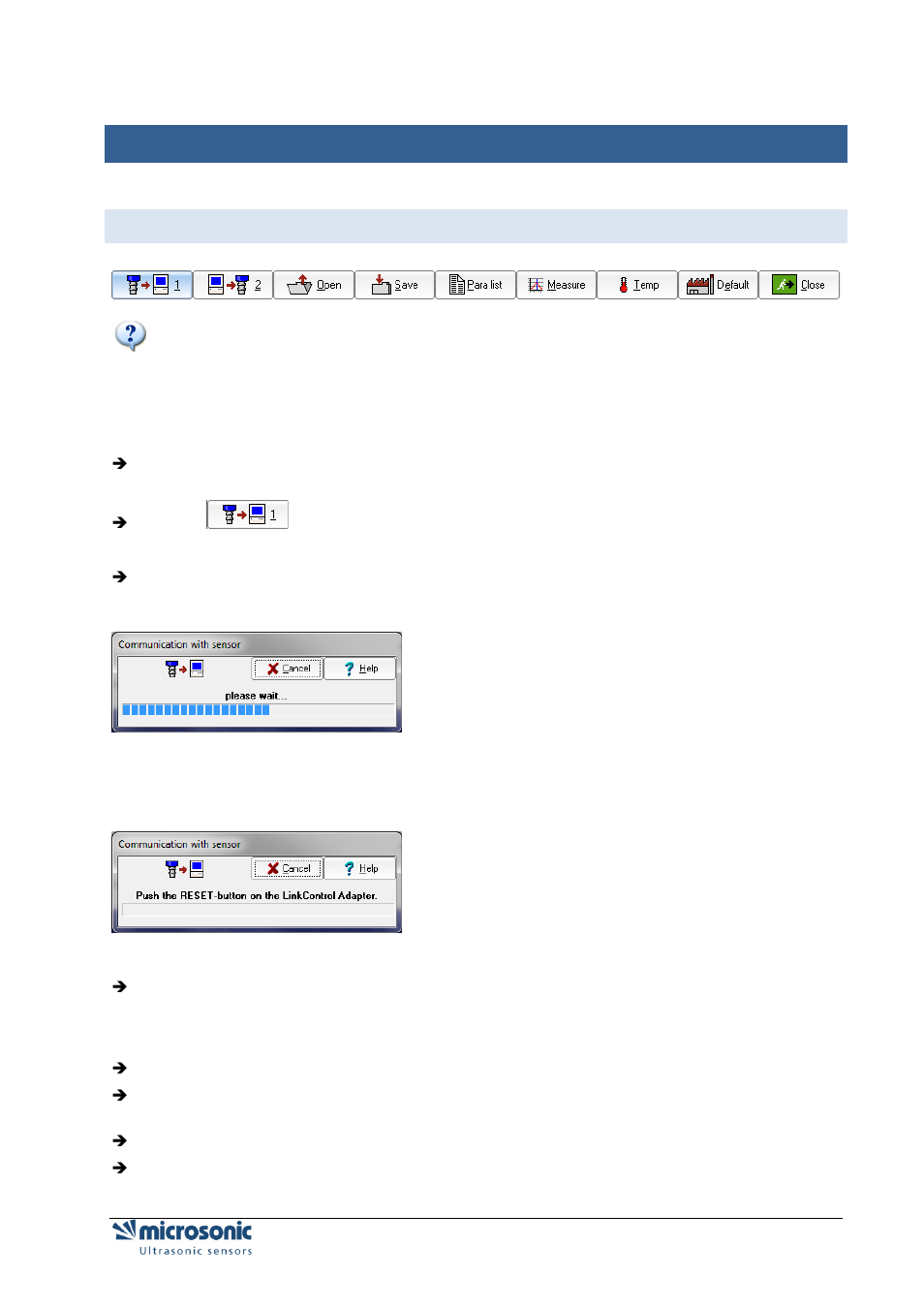 Reading / writing parameters, Reading parameters from a connected sensor, Eading | Writing parameters | Microsonic LCA-2 User Manual | Page 11 / 51