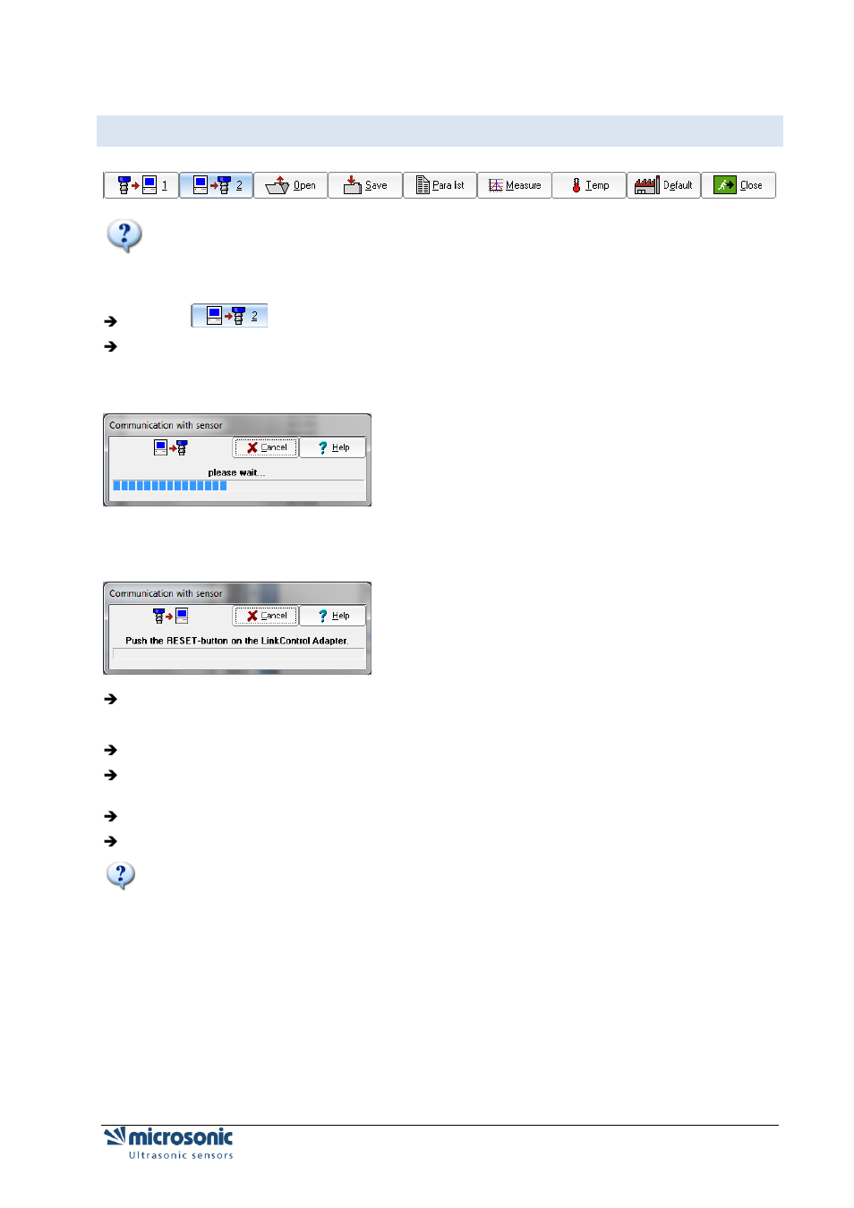Transmit parameters to the sensor | Microsonic LCA-2 User Manual | Page 13 / 51