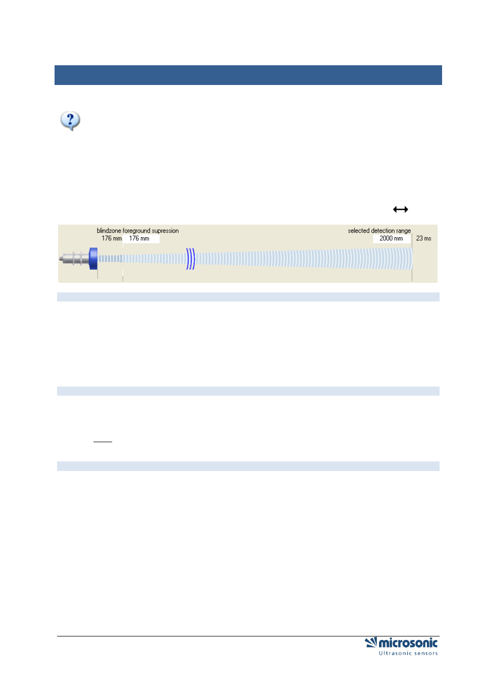 Changing parameters on distance measuring sensors, Blindzone, Foreground suppression | Selected detection range, Hanging parameters on distance measuring sensors | Microsonic LCA-2 User Manual | Page 18 / 51