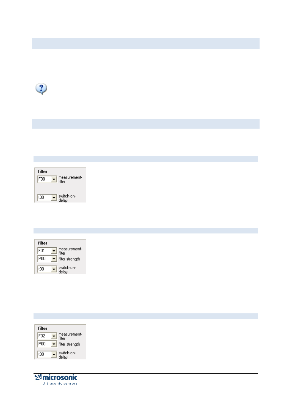Filter settings for distance measuring sensors | Microsonic LCA-2 User Manual | Page 27 / 51