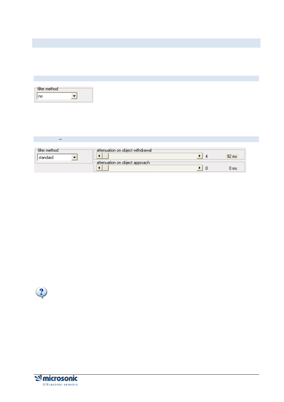 Sensor families mic-.../m30 und lcs, No filter, Standard – filter | Microsonic LCA-2 User Manual | Page 29 / 51