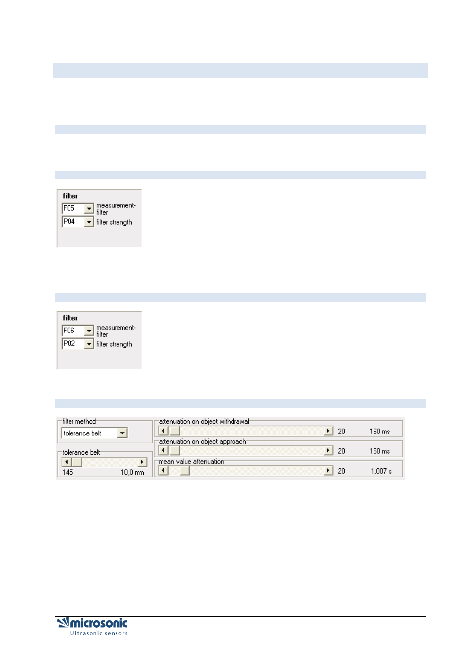 Sensor families lpc und ucs, F00 + f01, Tolerance belt - filter | Microsonic LCA-2 User Manual | Page 31 / 51