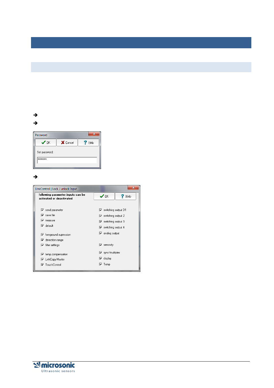 Individual input mask, Locking input fields, Ndividual input mask | Microsonic LCA-2 User Manual | Page 49 / 51