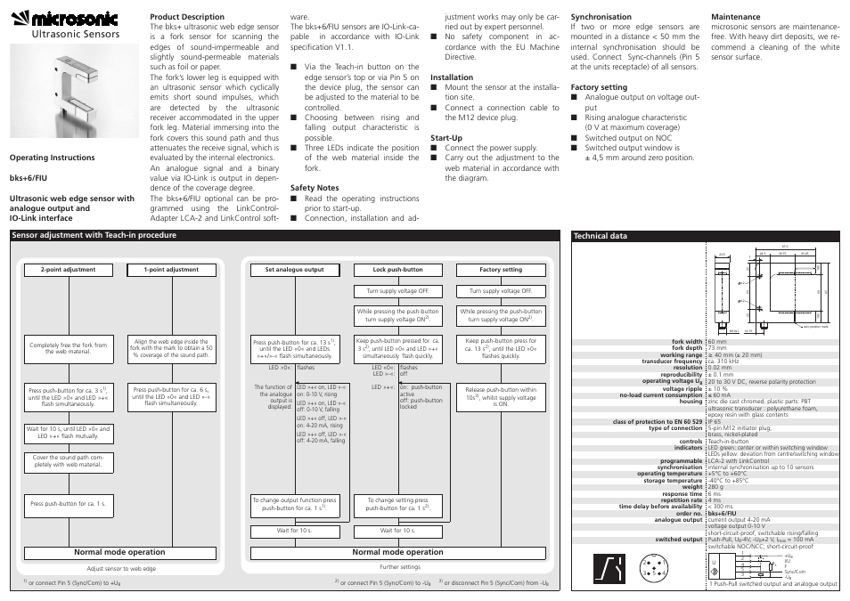 Microsonic bks+6/FIU User Manual | 2 pages