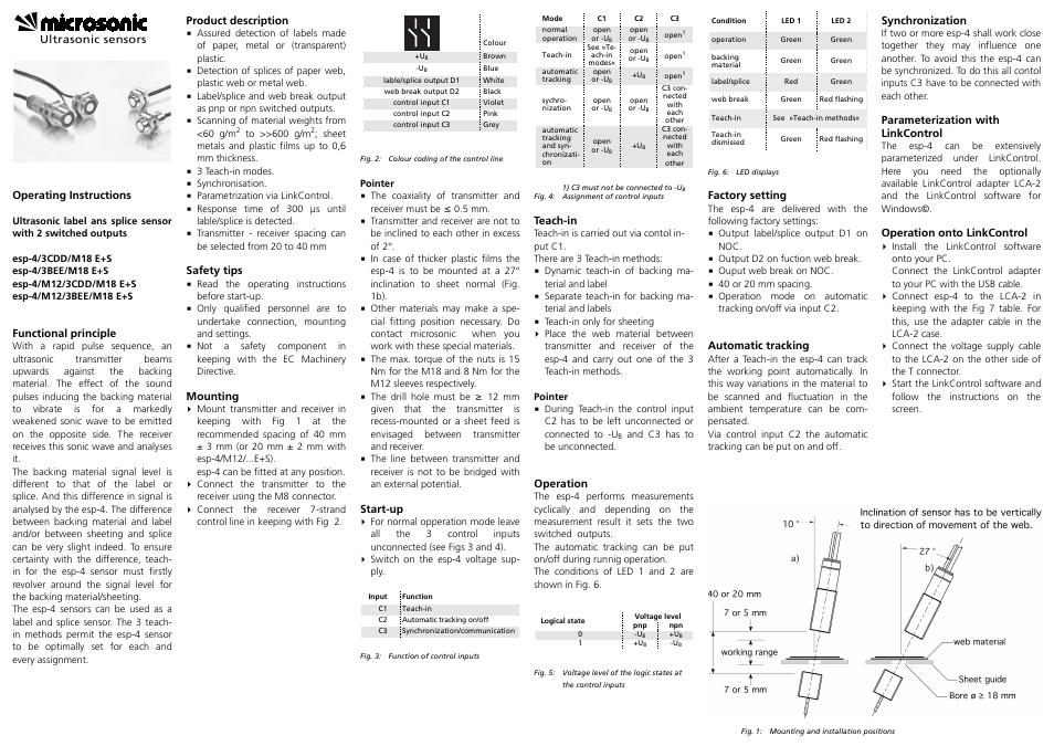 Microsonic esp-4/3CDD/M18 E+S User Manual | 3 pages