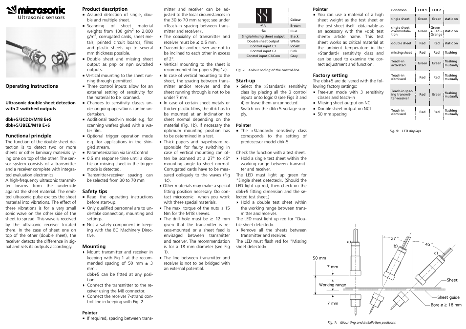 Microsonic dbk+5/3CDD/M18 E+S User Manual | 3 pages