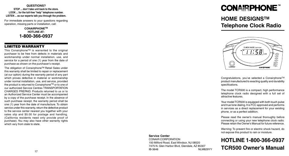 Conair TCR500 User Manual | 5 pages