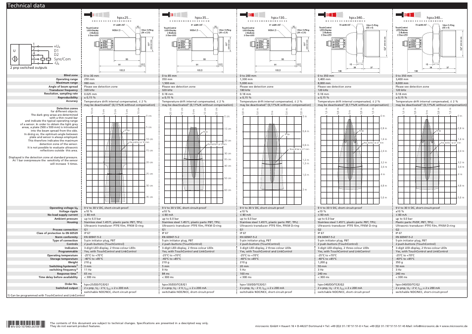 B8990, Technical data | Microsonic hps+25/DD/TC/E/G1 User Manual | Page 3 / 3